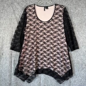 Y2K New Directions Tunic Top Size 2X Black Pink‎ Lace Boho Whimsigoth Witchy